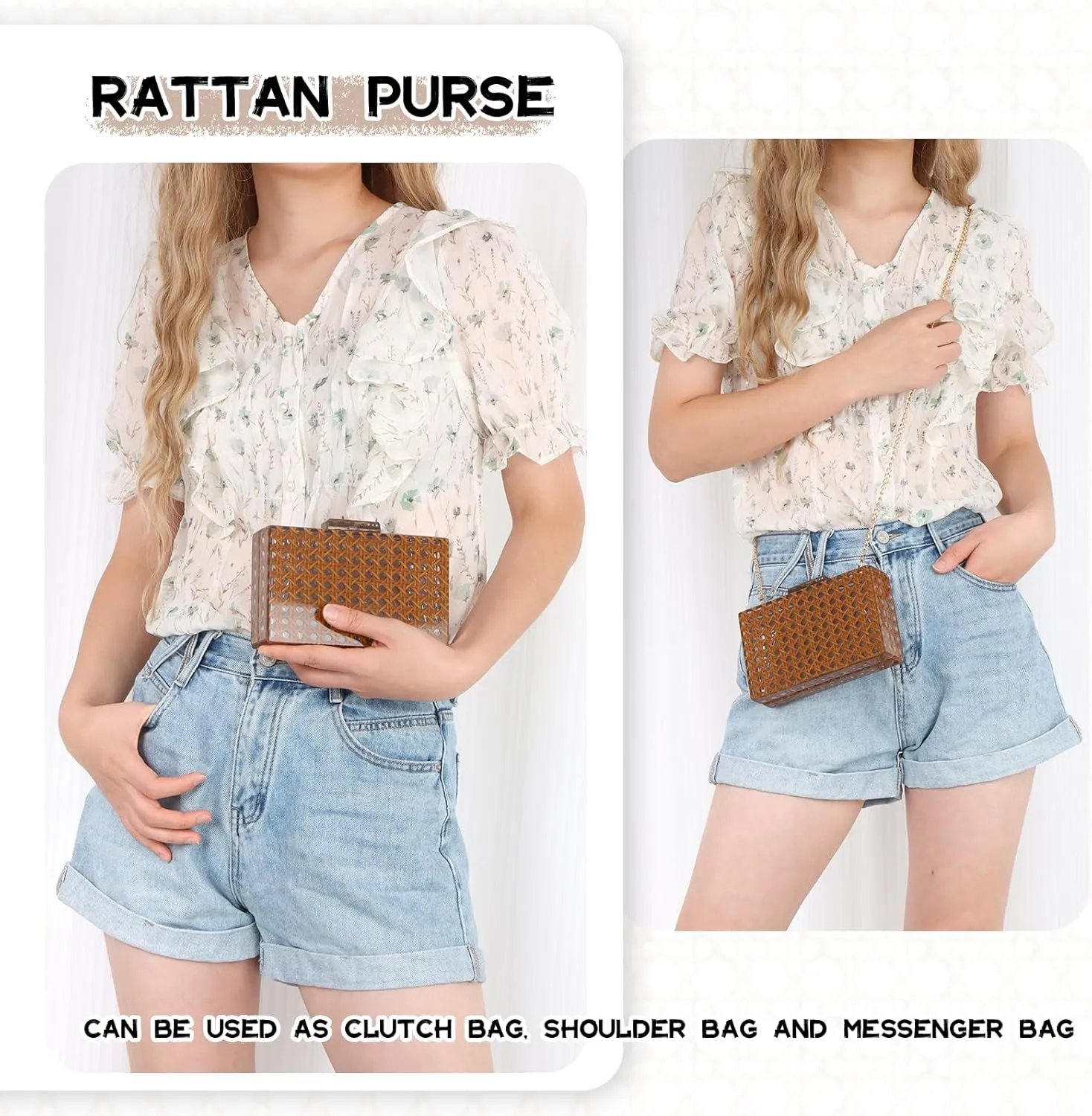 Women’s Acrylic Clutch Purse Rattan Handbags Woven Pattern Evening Bag for Party Wedding