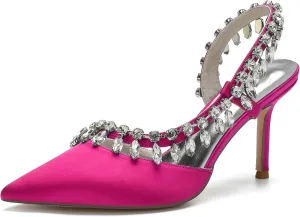 Women's Bridal Party Work Dress Slingback Shoes Wedding Shoes with Crystal Sparkly Pointed ToeHigh Pumps