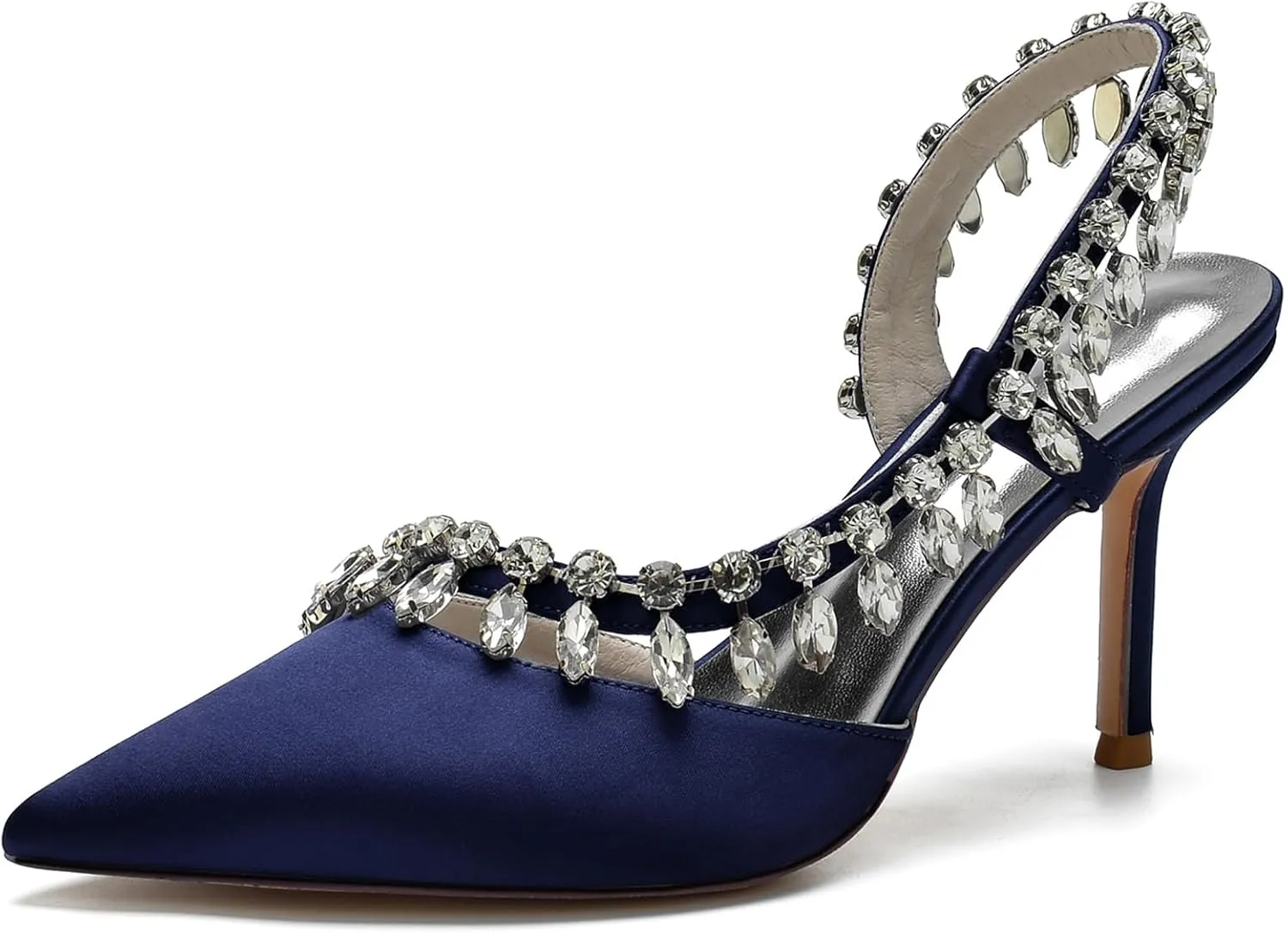 Women's Bridal Party Work Dress Slingback Shoes Wedding Shoes with Crystal Sparkly Pointed ToeHigh Pumps