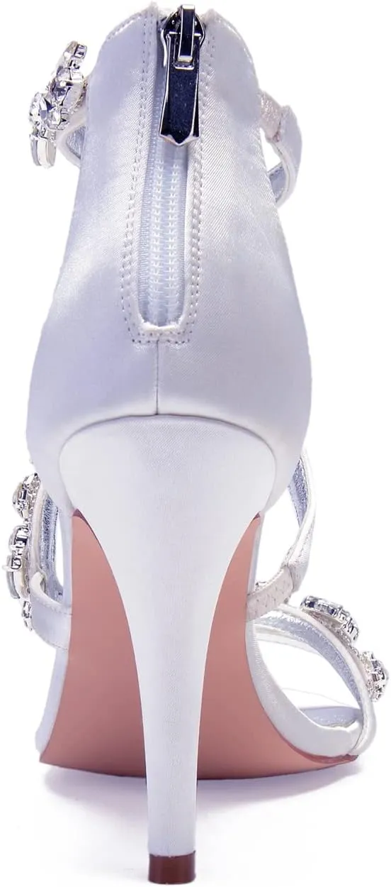 Women's Bridal Wedding Sandals High Heels Crystal Satin Ankle Strap Rhinestones Zipper Back Formal Evening Prom Party Dress Shoes Pumps