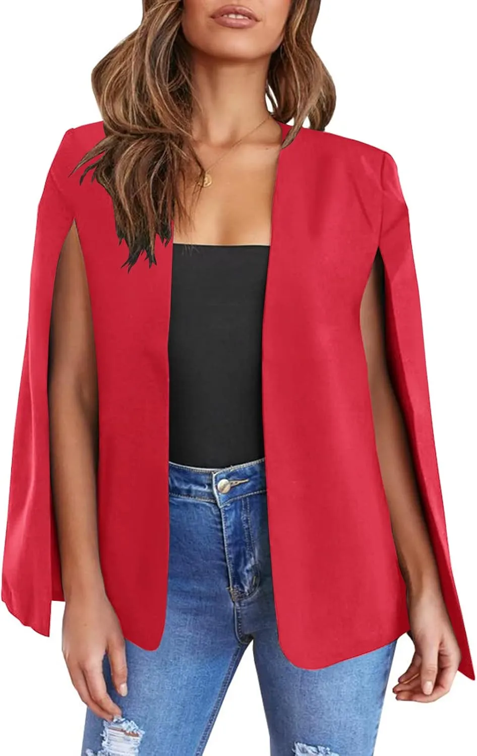 Womens Cape Blazer - Split Sleeve Open Front Casual Jacket Coat Workwear Elegant Formal Cape Coat