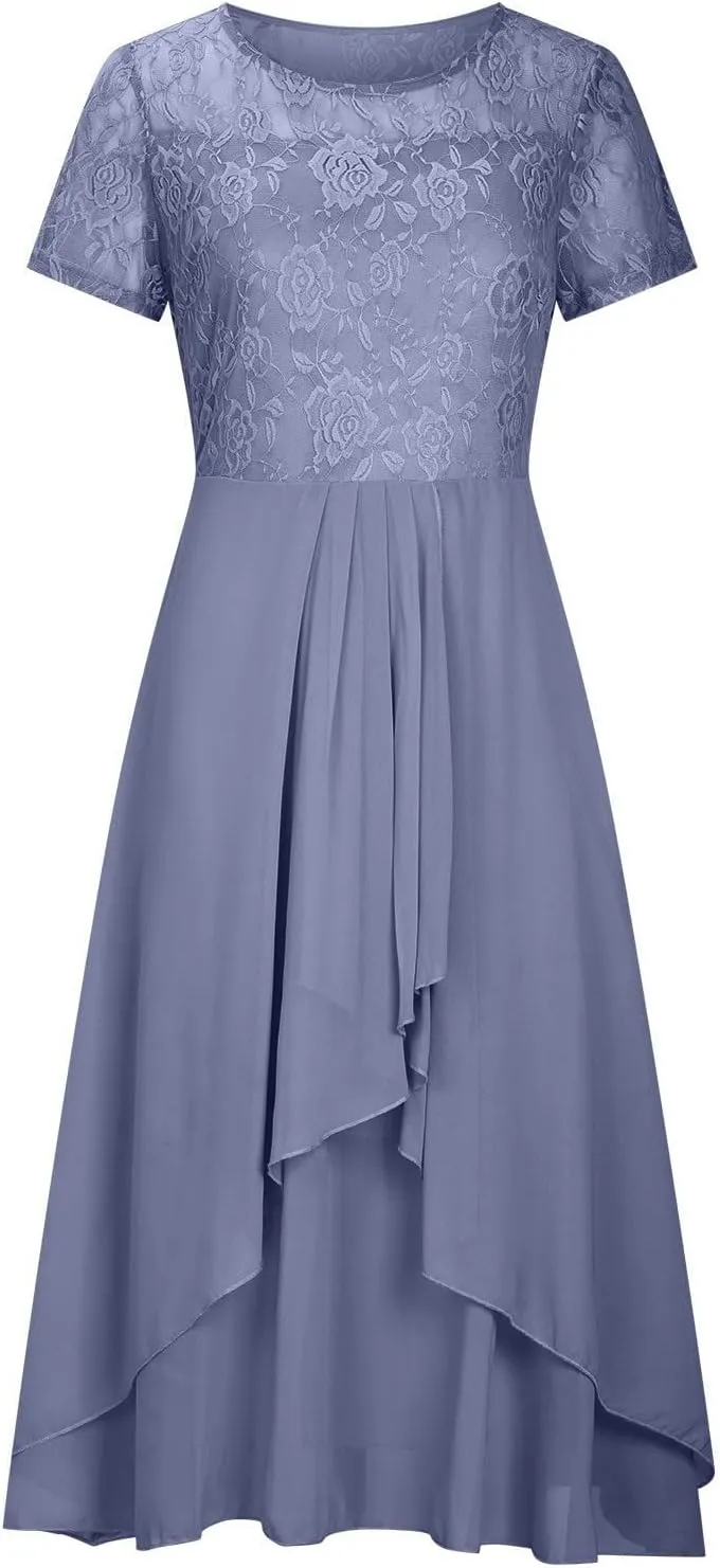 Women's Casual Dresses for Summer Elegant Lace Patchwork Dress Cut-Out Long Bridesmaid Evening Work Dresses