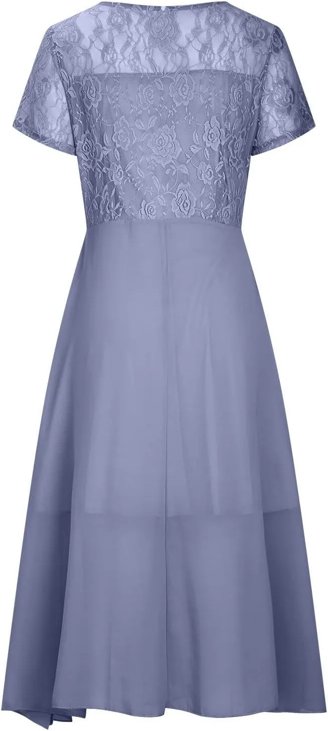 Women's Casual Dresses for Summer Elegant Lace Patchwork Dress Cut-Out Long Bridesmaid Evening Work Dresses