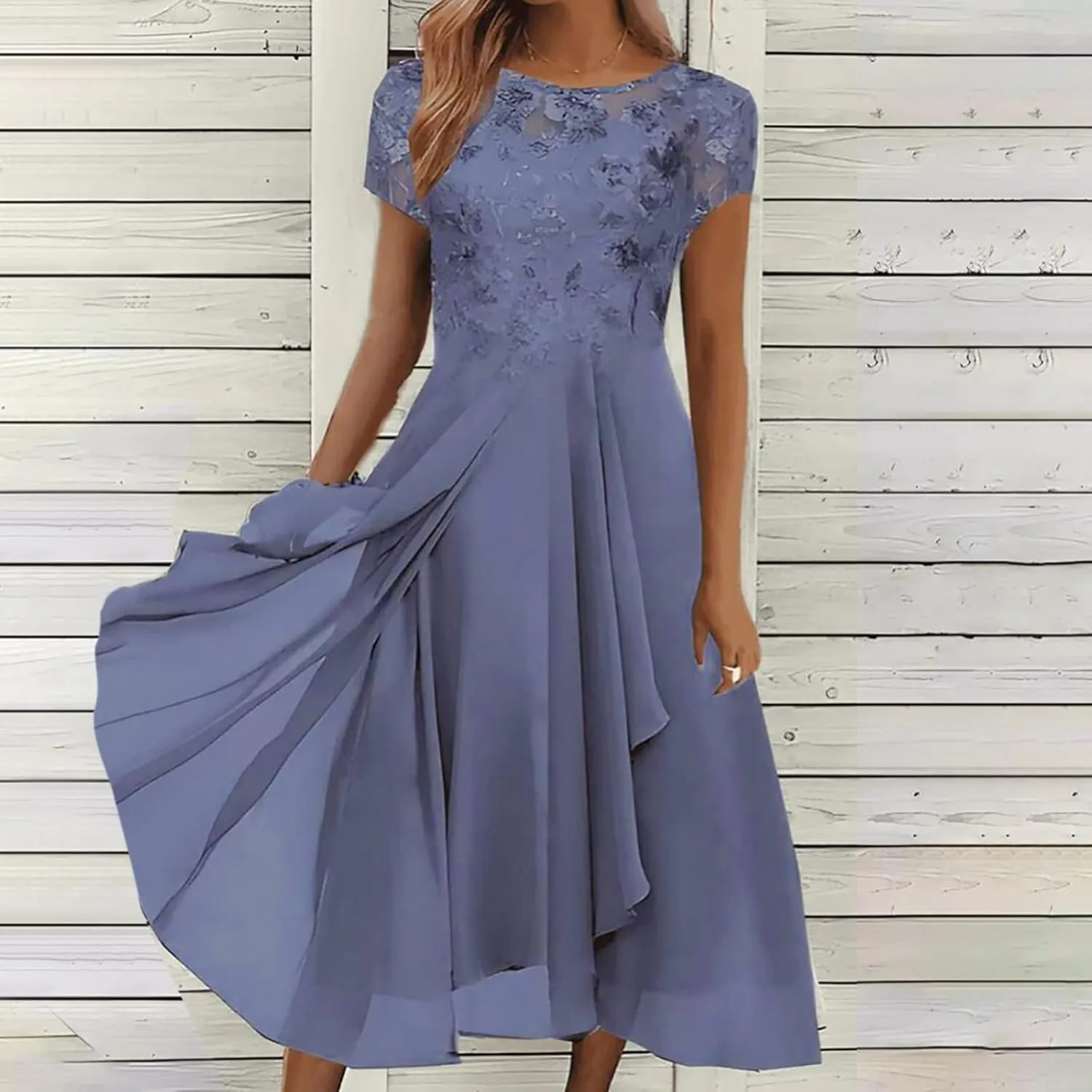 Women's Casual Dresses for Summer Elegant Lace Patchwork Dress Cut-Out Long Bridesmaid Evening Work Dresses