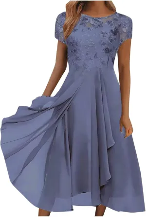 Women's Casual Dresses for Summer Elegant Lace Patchwork Dress Cut-Out Long Bridesmaid Evening Work Dresses