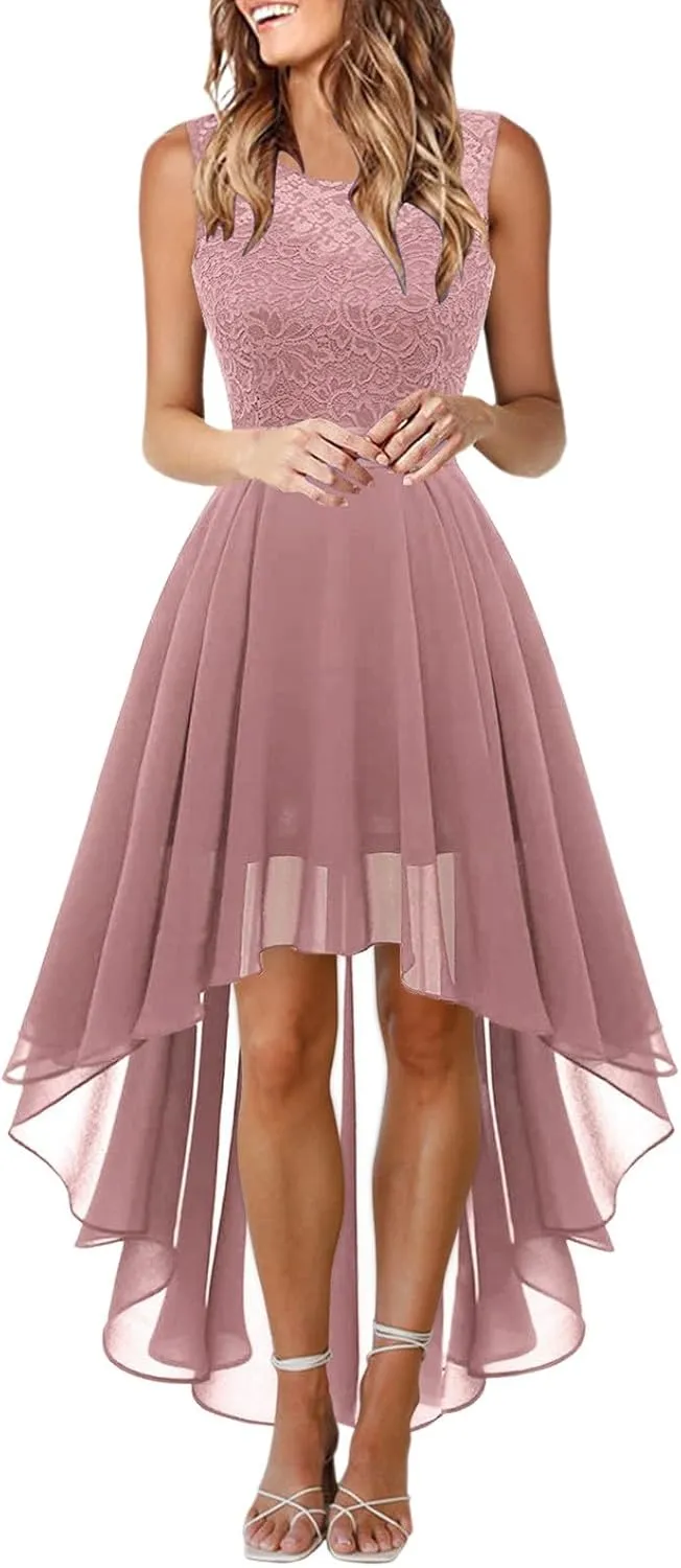 Women's Cocktail Dresses 2025 Trendy Elegant Lace Ruffle Hem Chiffon Dress Wedding Guest Evening Party Bridesmaid Dress