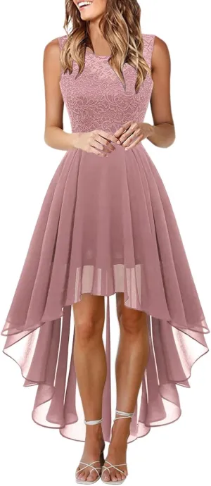 Women's Cocktail Dresses 2025 Trendy Elegant Lace Ruffle Hem Chiffon Dress Wedding Guest Evening Party Bridesmaid Dress