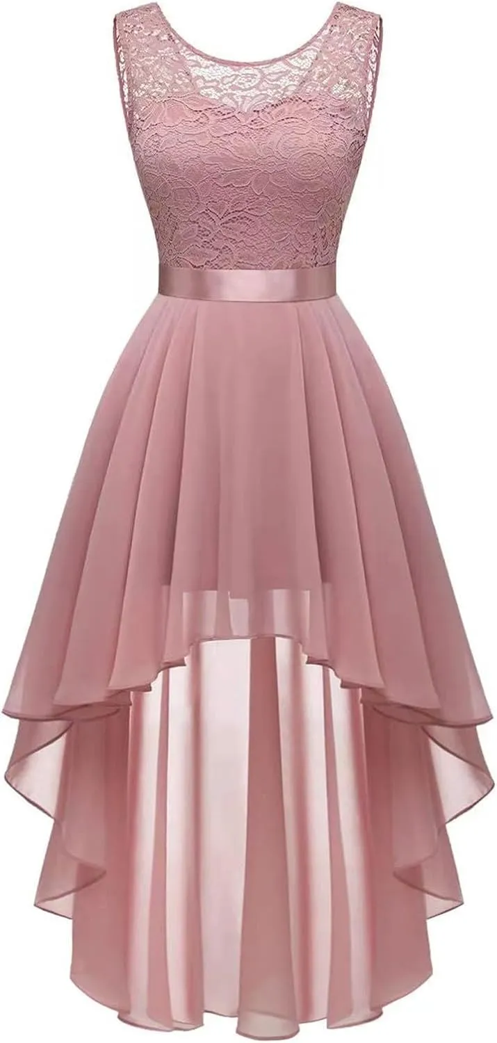 Women's Cocktail Dresses 2025 Trendy Elegant Lace Ruffle Hem Chiffon Dress Wedding Guest Evening Party Bridesmaid Dress