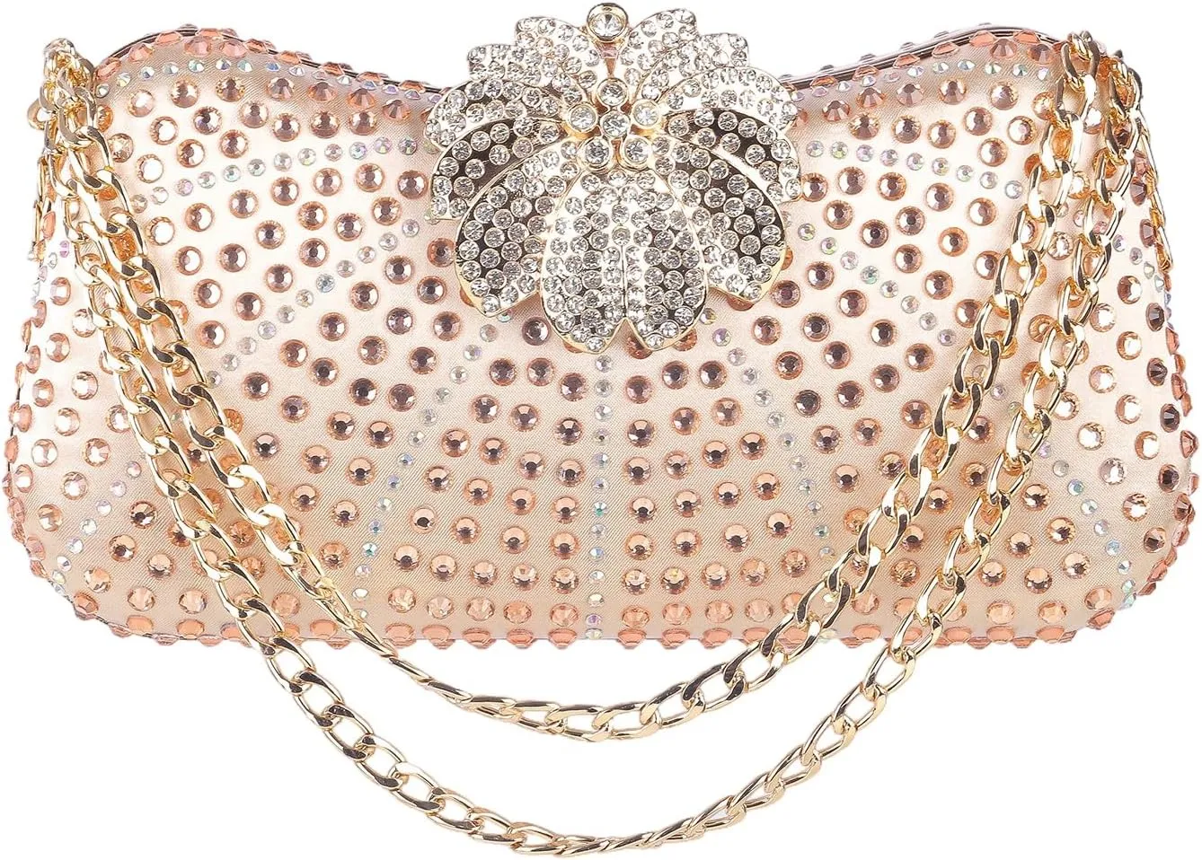 Women's Crystal Evening Clutch Purse Rhinestone Flower Clasp Wedding Handbag