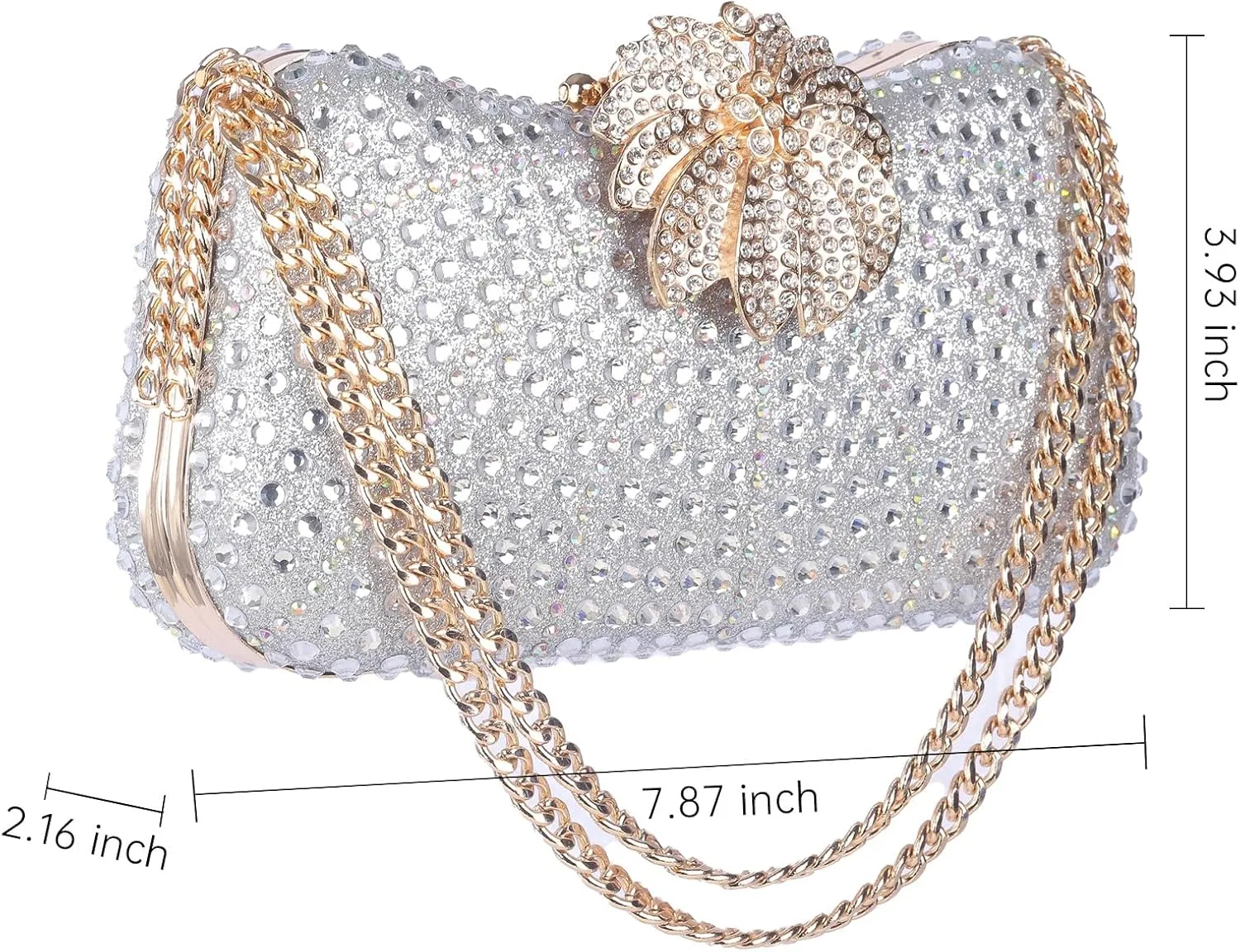 Women's Crystal Evening Clutch Purse Rhinestone Flower Clasp Wedding Handbag
