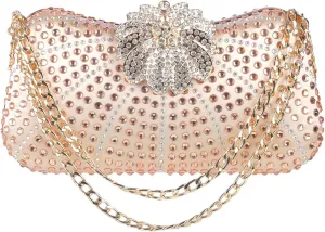 Women's Crystal Evening Clutch Purse Rhinestone Flower Clasp Wedding Handbag