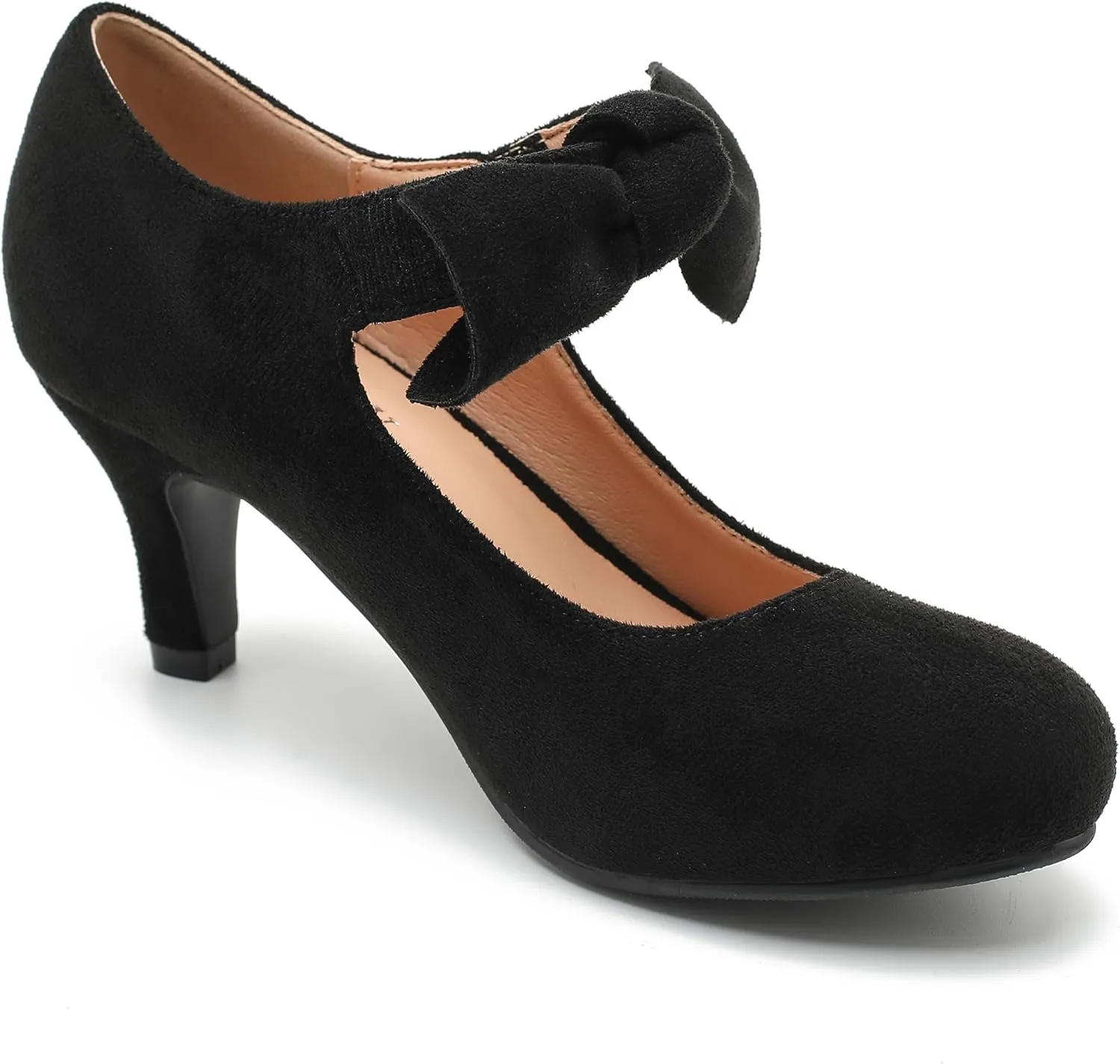 Women's Cute Bow Heels Mary Jane Low Kitten Heel Pumps Closed Toe Bowtie Ankle Strap Hook & Loop Vintage Wedding Evening Party Dress Office Work Church Shoes
