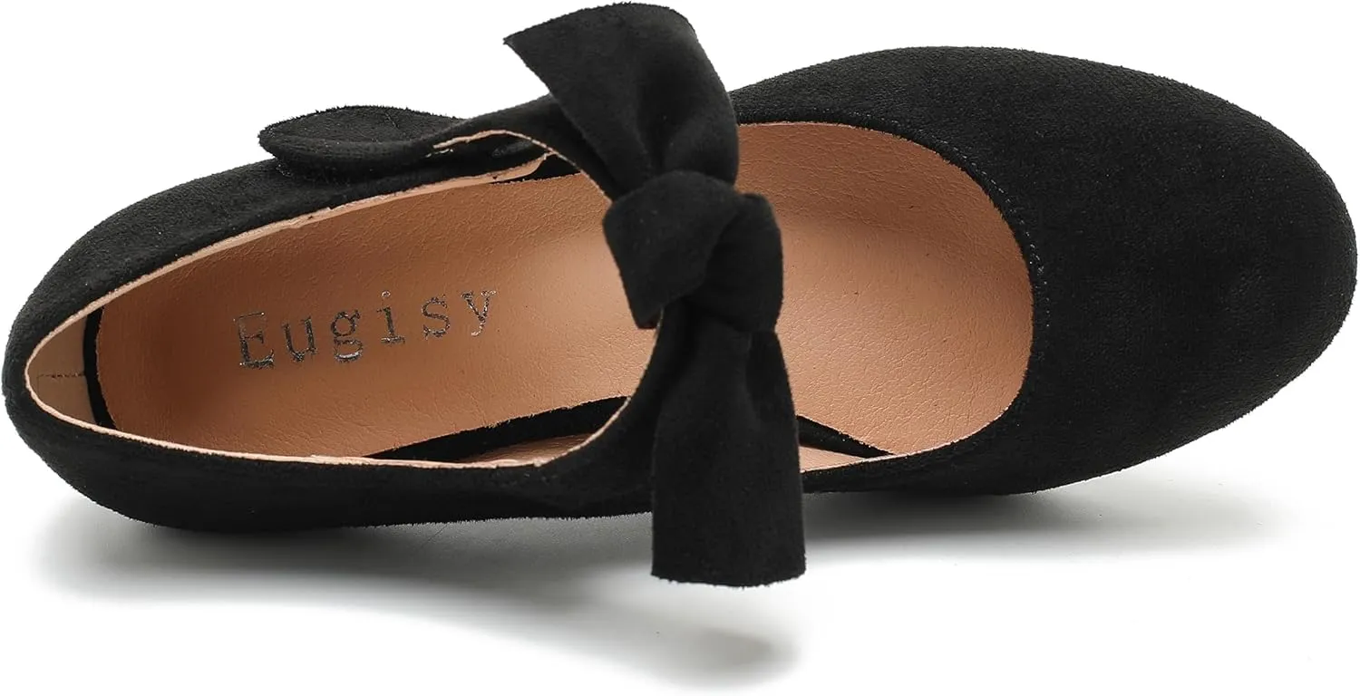 Women's Cute Bow Heels Mary Jane Low Kitten Heel Pumps Closed Toe Bowtie Ankle Strap Hook & Loop Vintage Wedding Evening Party Dress Office Work Church Shoes