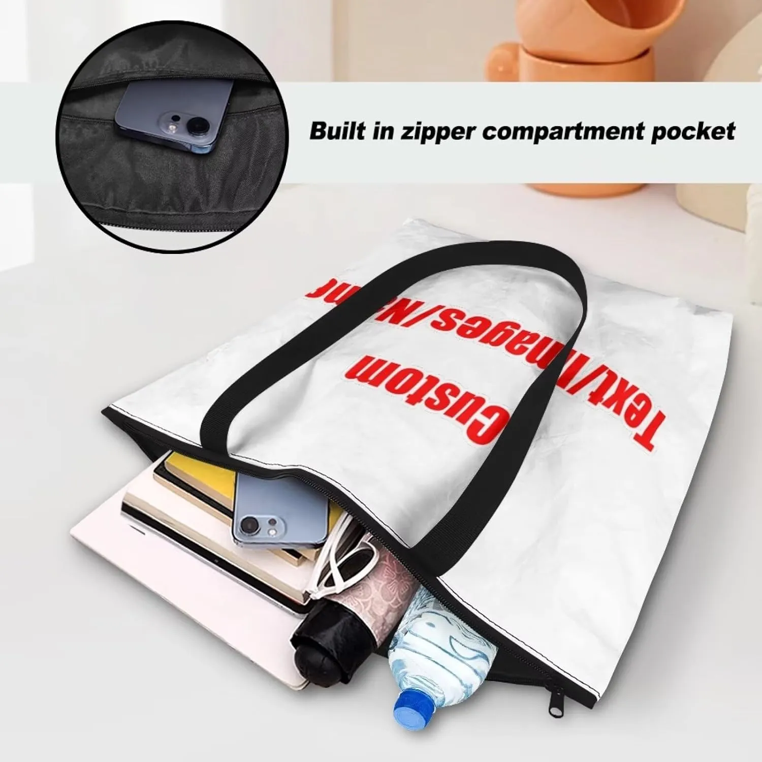 Women’s Dupont Paper Tote Bag Waterproof Shoulder Purse Shopping Grocery Reusable Handbag with Inner Zipper Pocket