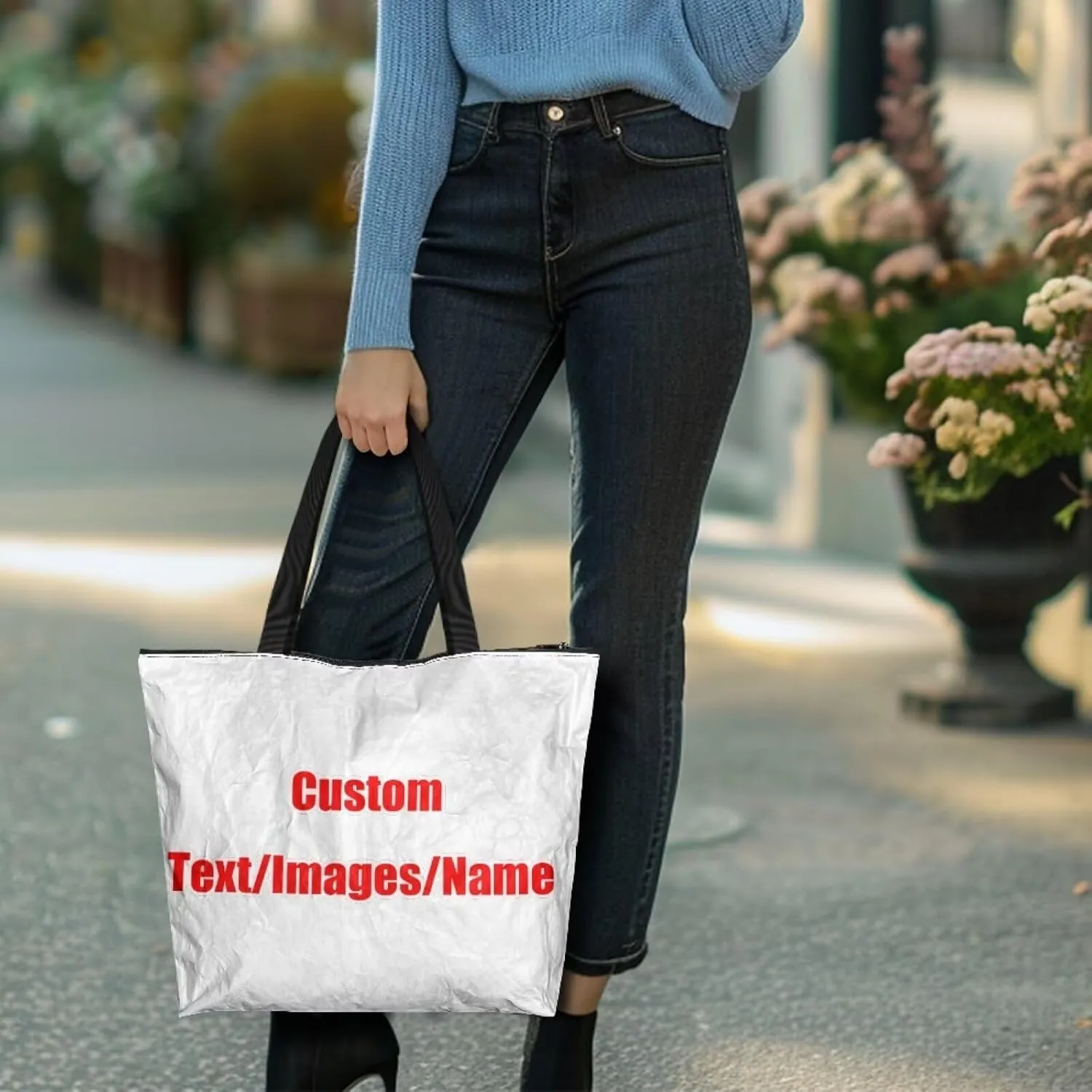 Women’s Dupont Paper Tote Bag Waterproof Shoulder Purse Shopping Grocery Reusable Handbag with Inner Zipper Pocket