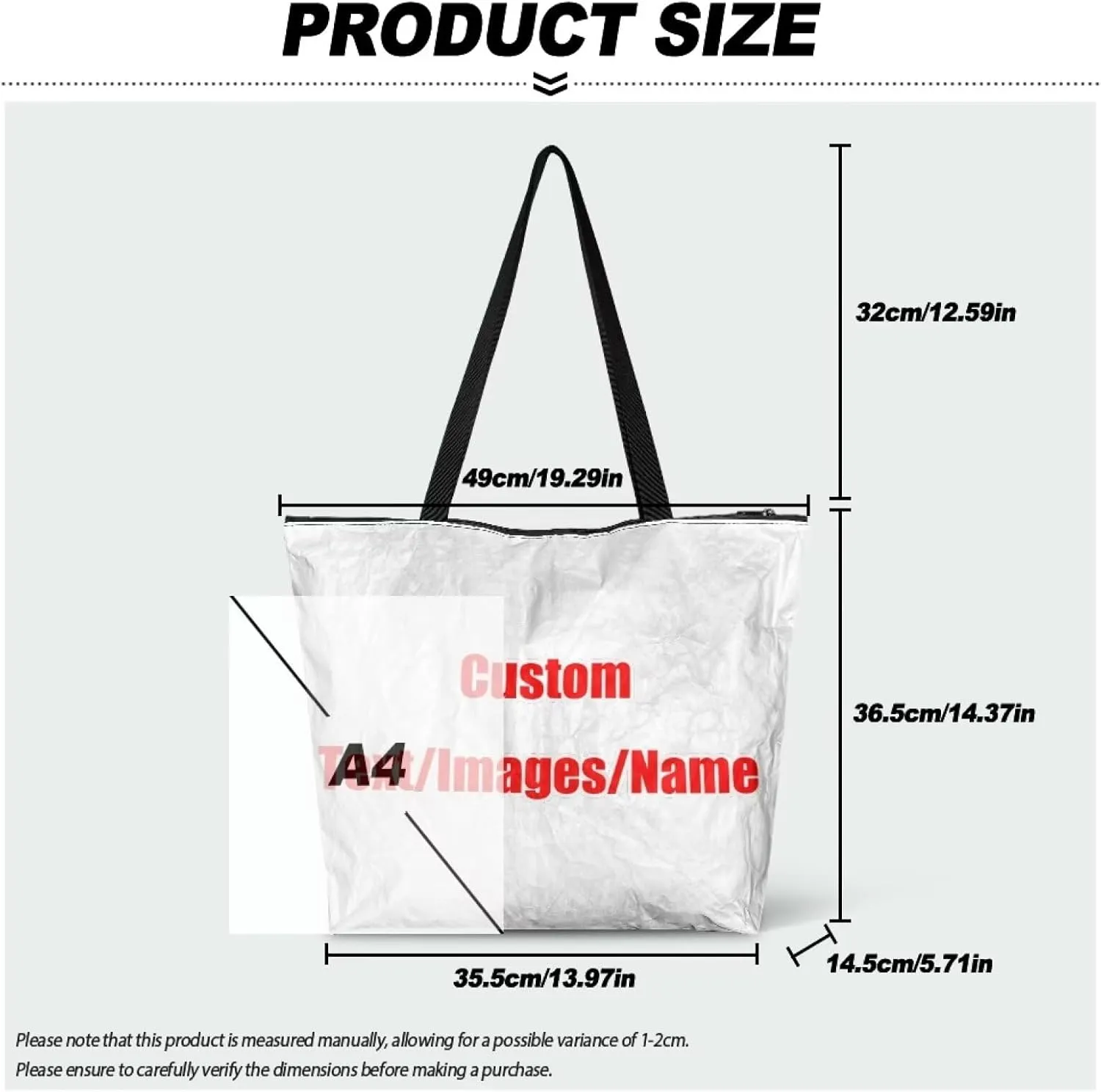 Women’s Dupont Paper Tote Bag Waterproof Shoulder Purse Shopping Grocery Reusable Handbag with Inner Zipper Pocket