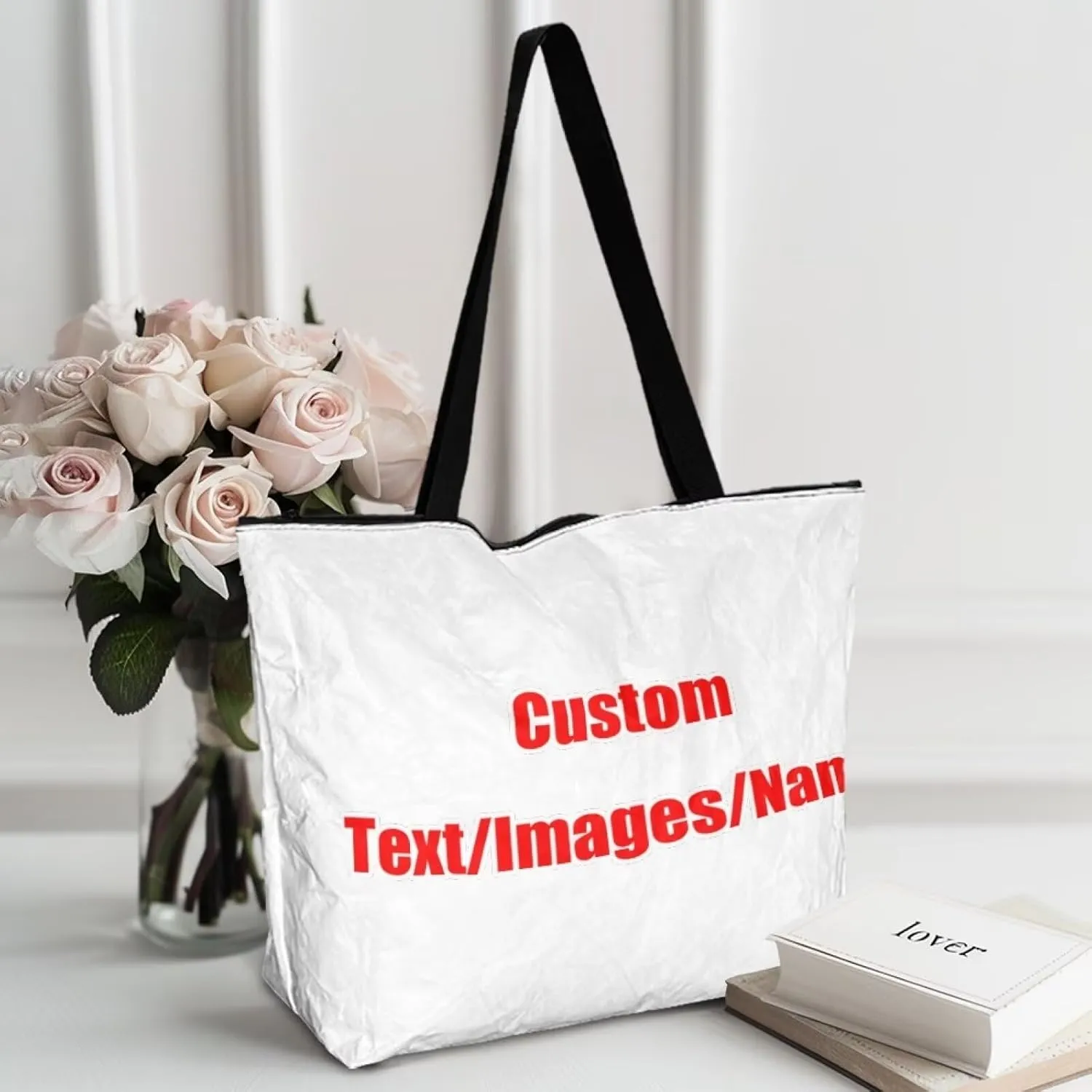 Women’s Dupont Paper Tote Bag Waterproof Shoulder Purse Shopping Grocery Reusable Handbag with Inner Zipper Pocket