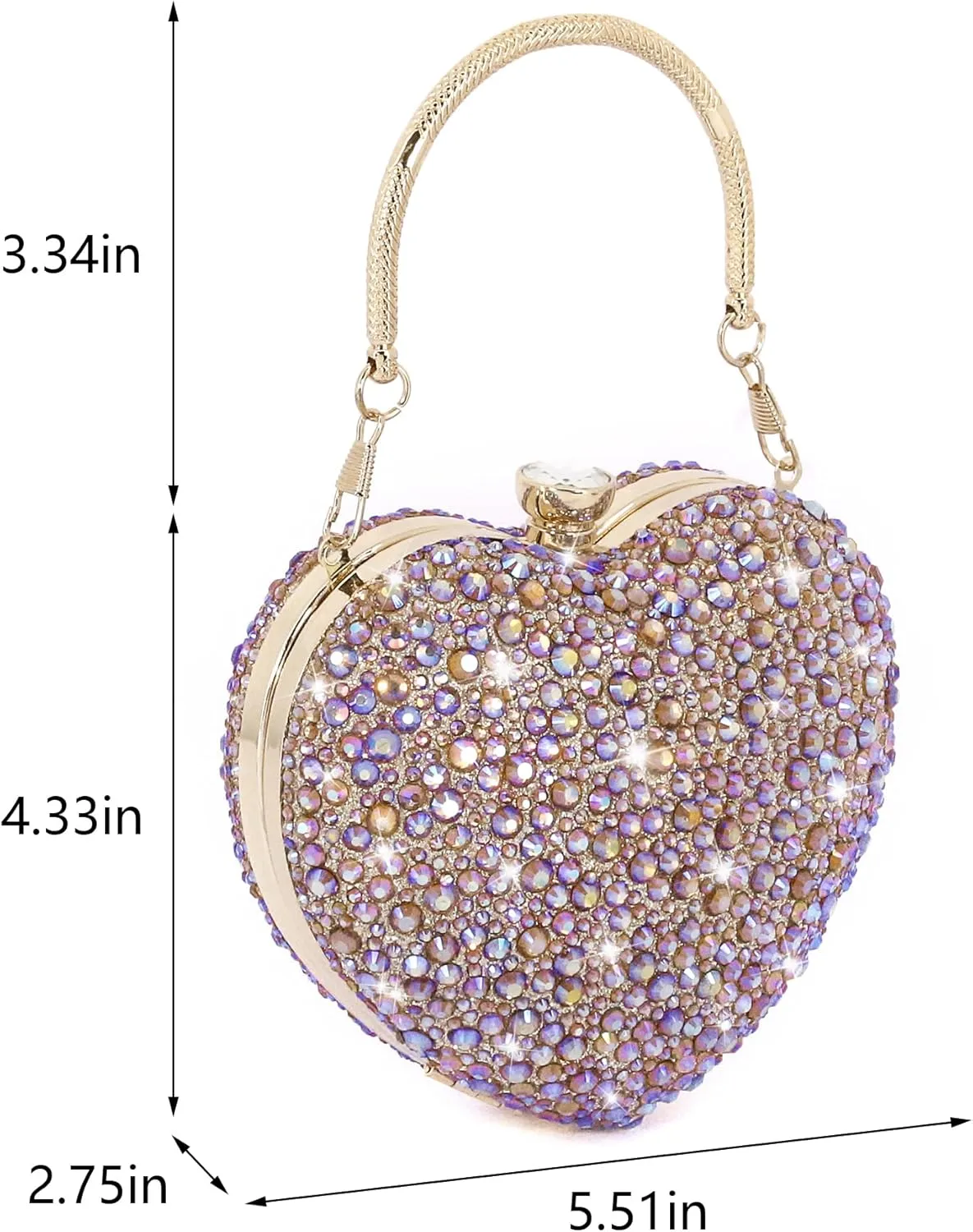 Womens Elegant Heart Type Evening Bag Shiny Rhinestone Clutch Purse Party Wedding Prom Handbag Chain Shoulder Bag