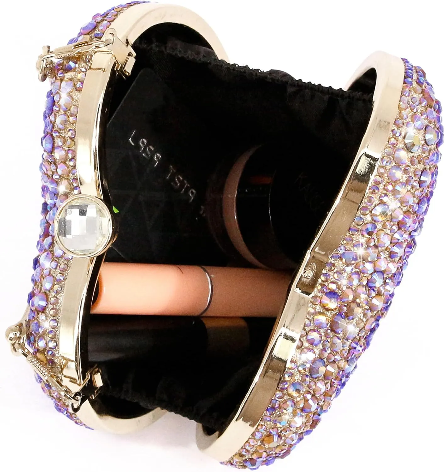 Womens Elegant Heart Type Evening Bag Shiny Rhinestone Clutch Purse Party Wedding Prom Handbag Chain Shoulder Bag