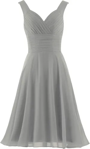 Women's Elegant V-Neck Chiffon Bridesmaid Dresses Short Cocktail Party Dress