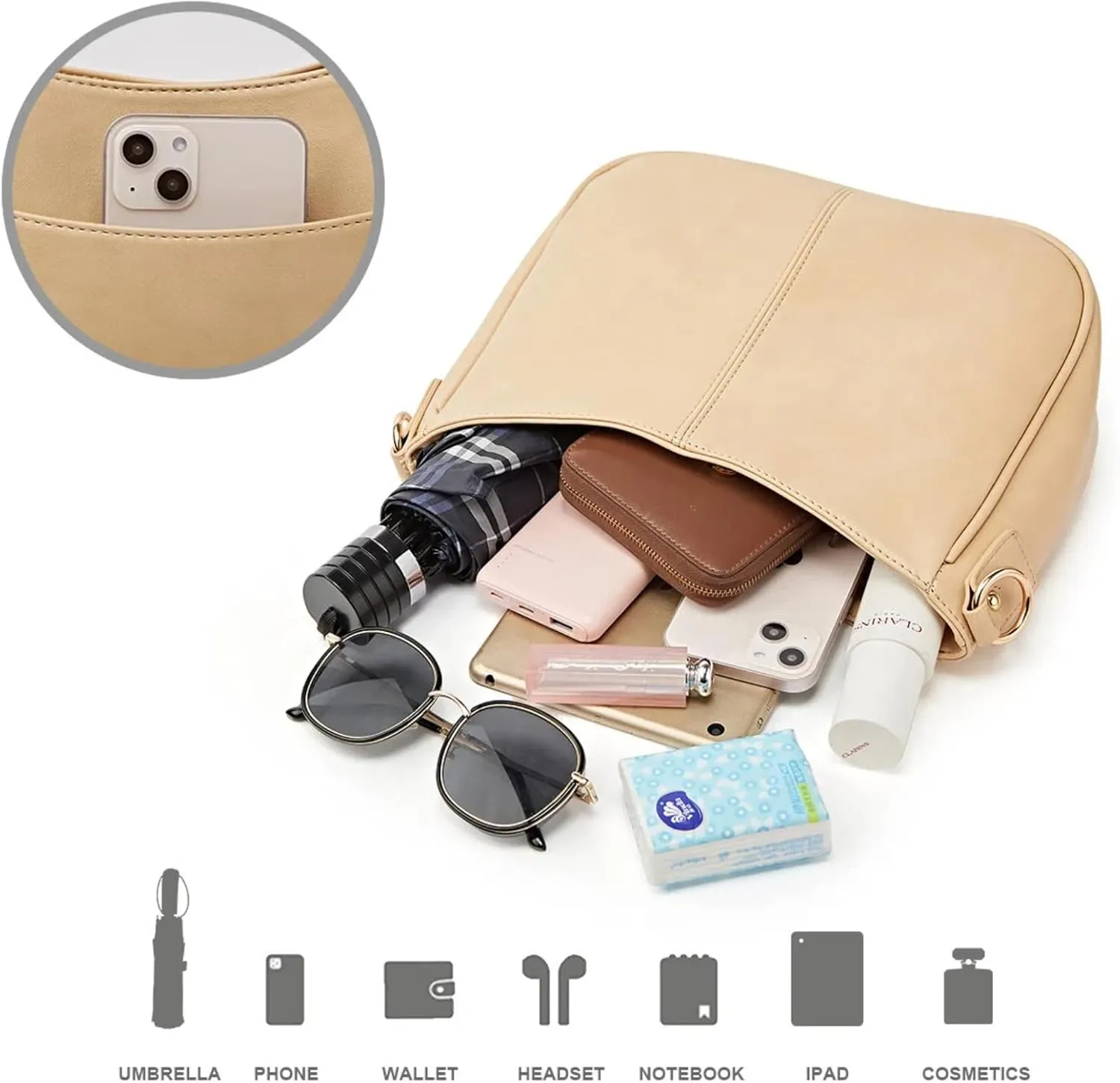 Women's handbag AAAA  PU leather shoulder Handbags Large capacity handbag wrinkle resistant modern fashion…