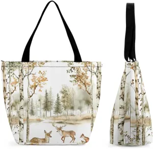 Women's Handbags Birch Tree Deers Shopping Bag Leather Tote Bag Satchel Bags