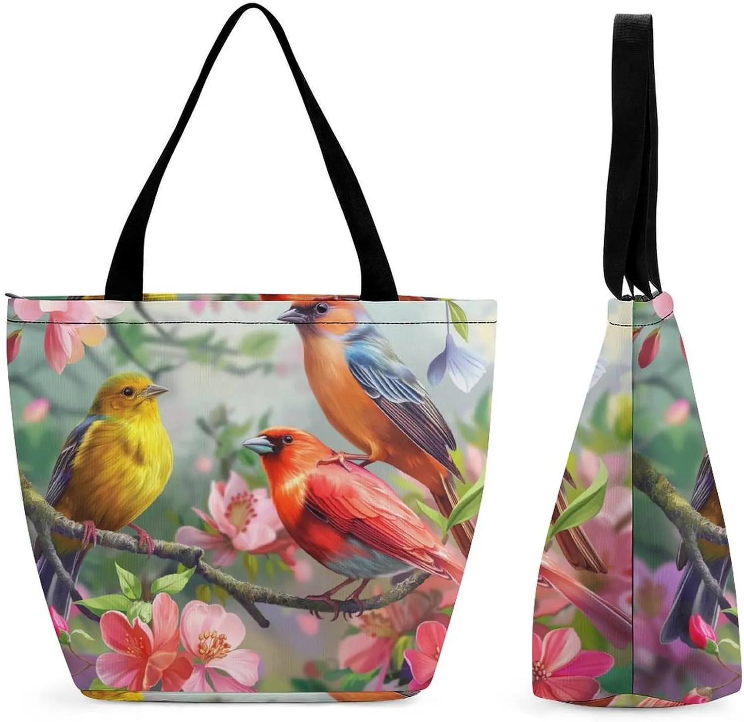 Women's Handbags Cute Birds Branch Flowers Watercolor Shopping Bag Leather Tote Bag Satchel Bags