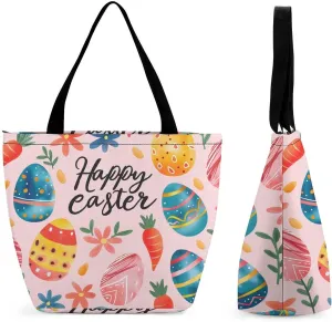 Women's Handbags Happy Easter Colorful Eggs Shopping Bag Leather Tote Bag Satchel Bags