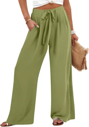 Womens High Waisted Wide Leg Drawstring Pants Office Elegant Fit Stretch Waistband Trousers Evening Party Casual Pant