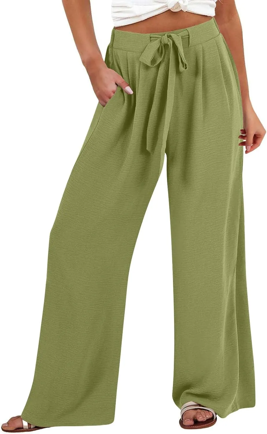 Womens High Waisted Wide Leg Drawstring Pants Office Elegant Fit Stretch Waistband Trousers Evening Party Casual Pant