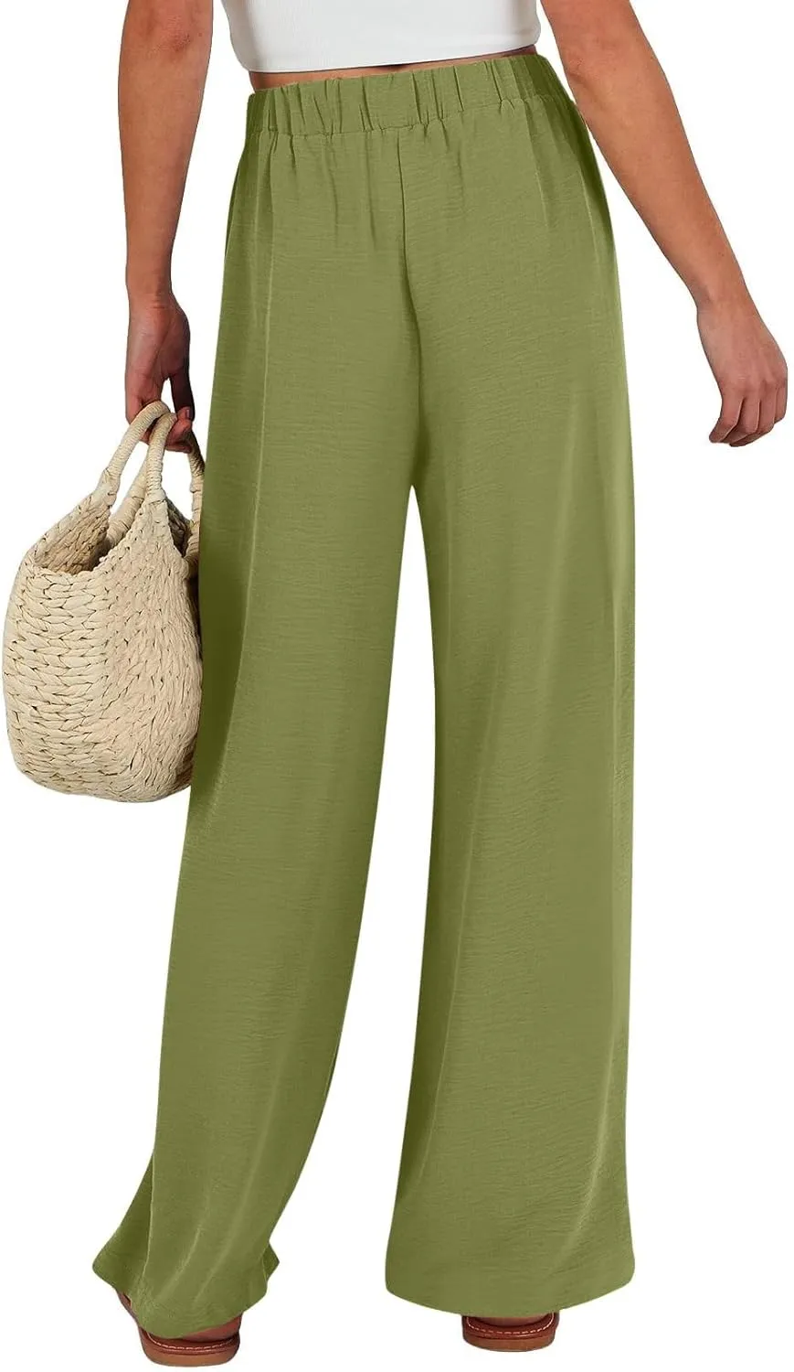 Womens High Waisted Wide Leg Drawstring Pants Office Elegant Fit Stretch Waistband Trousers Evening Party Casual Pant