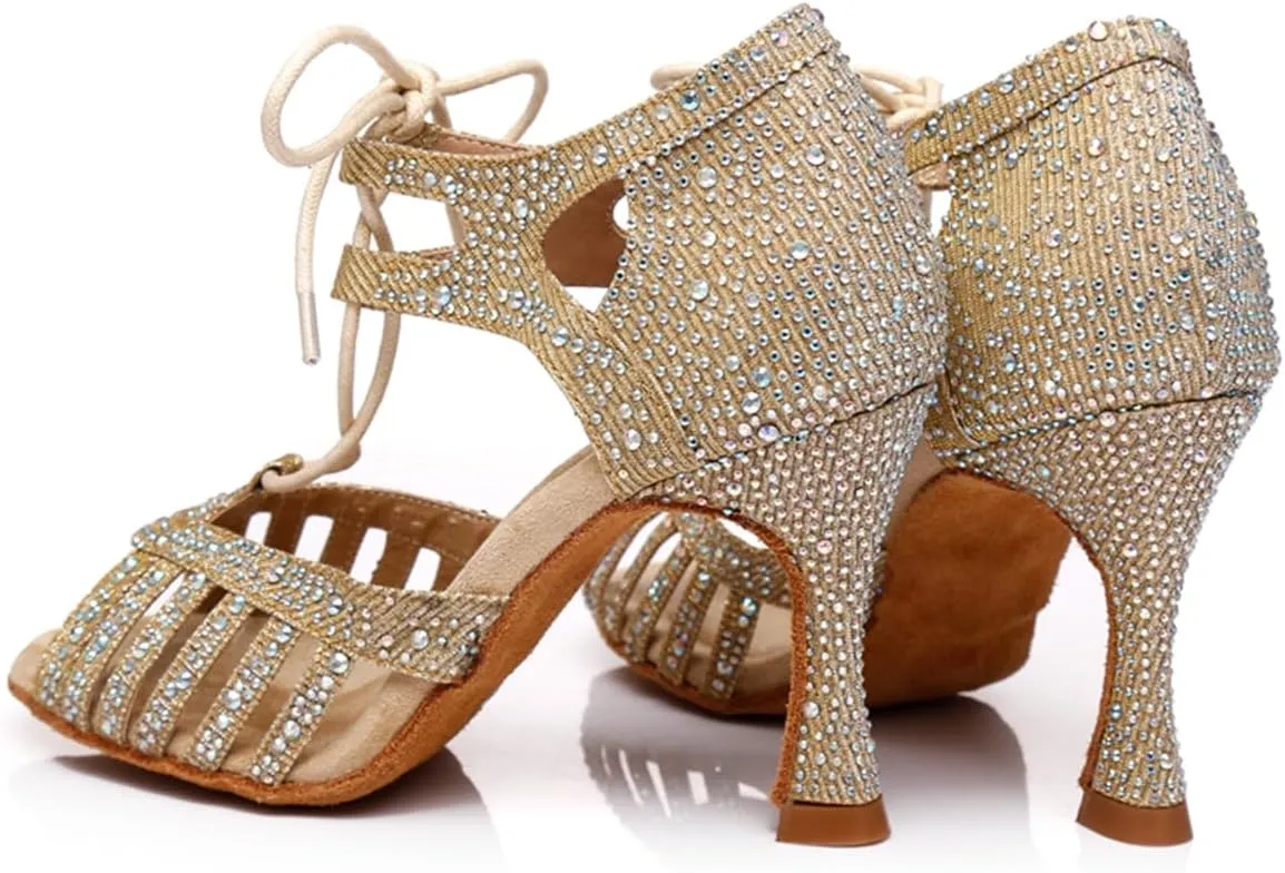 Women's Lace-up Peep Toe Ballroom Tango Party Wedding Practice Performence Professional Dance Shoes