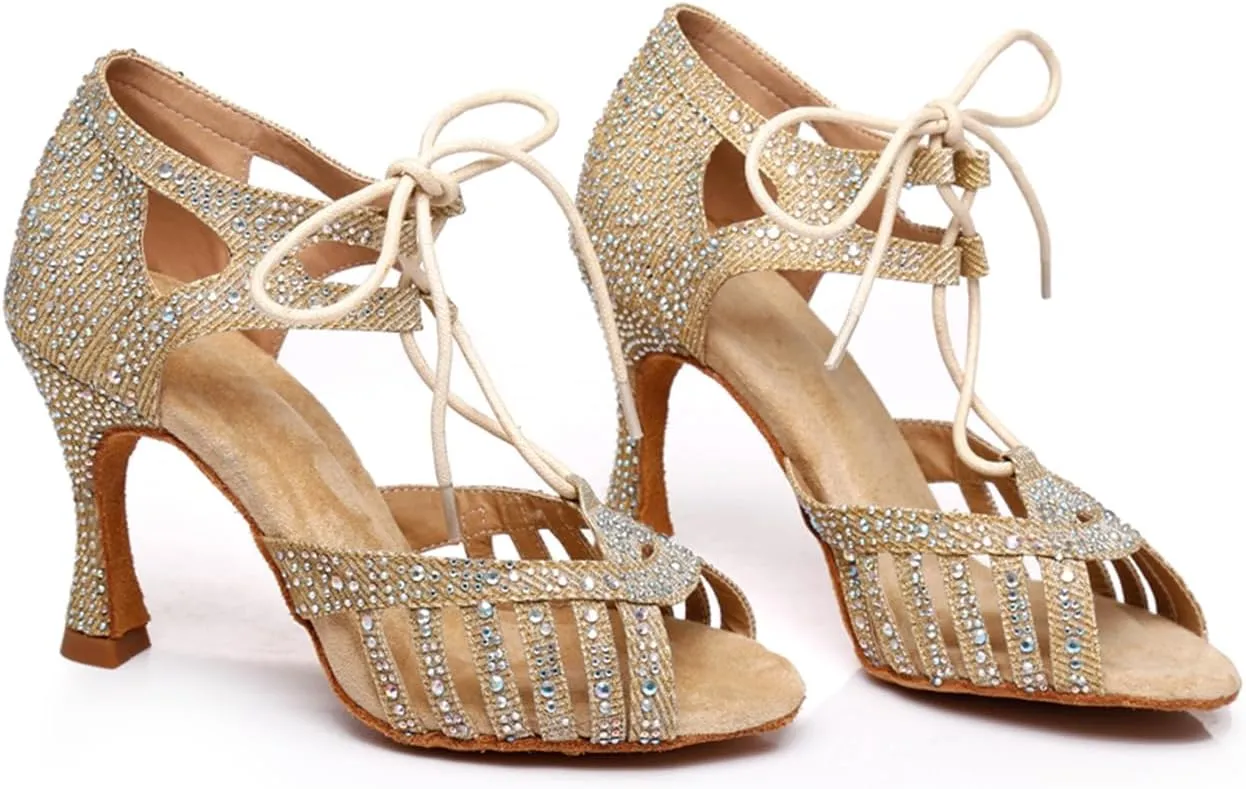 Women's Lace-up Peep Toe Ballroom Tango Party Wedding Practice Performence Professional Dance Shoes