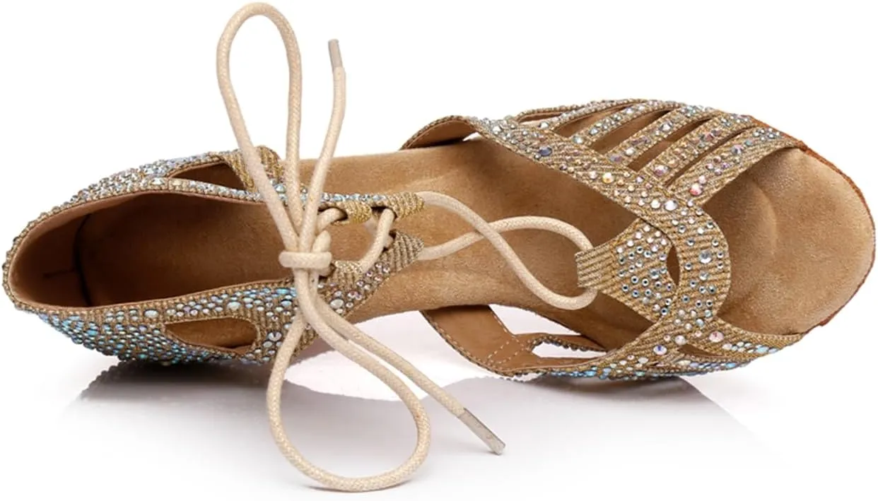Women's Lace-up Peep Toe Ballroom Tango Party Wedding Practice Performence Professional Dance Shoes