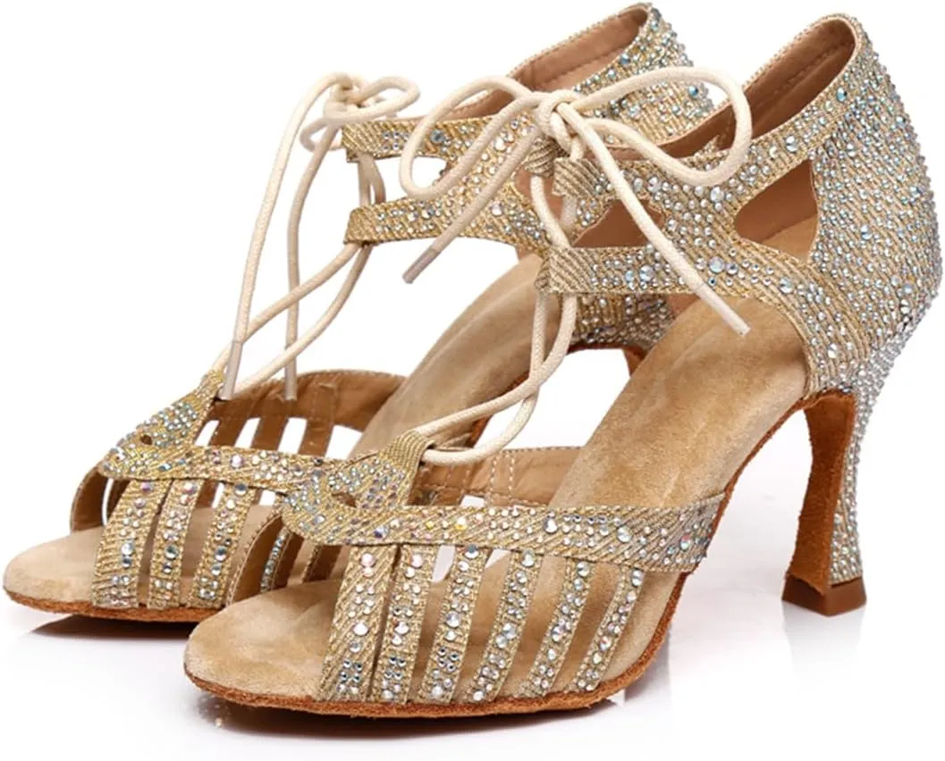 Women's Lace-up Peep Toe Ballroom Tango Party Wedding Practice Performence Professional Dance Shoes