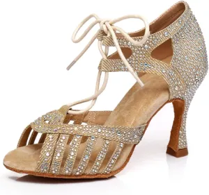Women's Lace-up Peep Toe Ballroom Tango Party Wedding Practice Performence Professional Dance Shoes