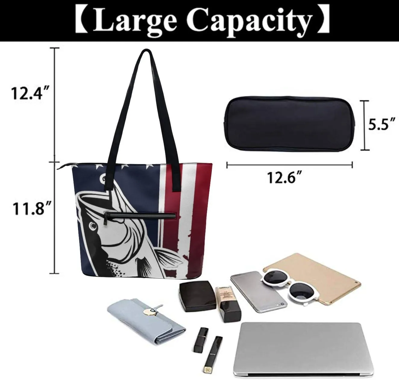 Women's Large Capacity Handbag, Lightweight Compartment and Open Pocket Tote Bag with Zipper for Work