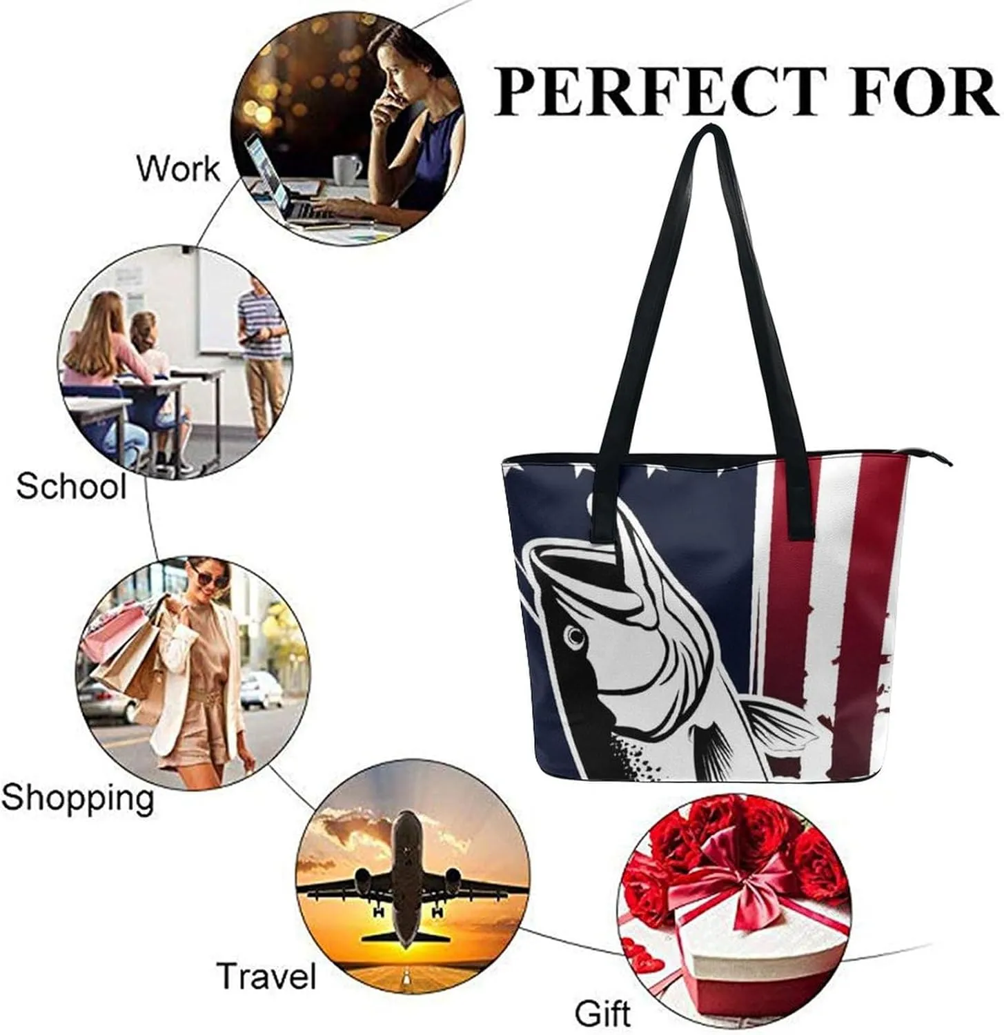 Women's Large Capacity Handbag, Lightweight Compartment and Open Pocket Tote Bag with Zipper for Work