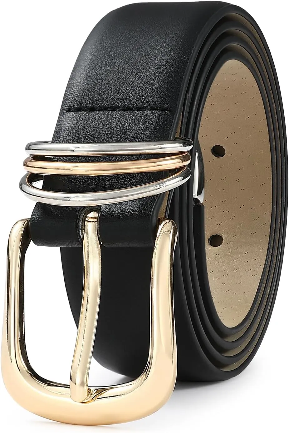 Women's Leather Belts with Gold Buckle Fashion Leather Waist Belt Elegant Ladies Belts for Jeans Dress & Casual Wear
