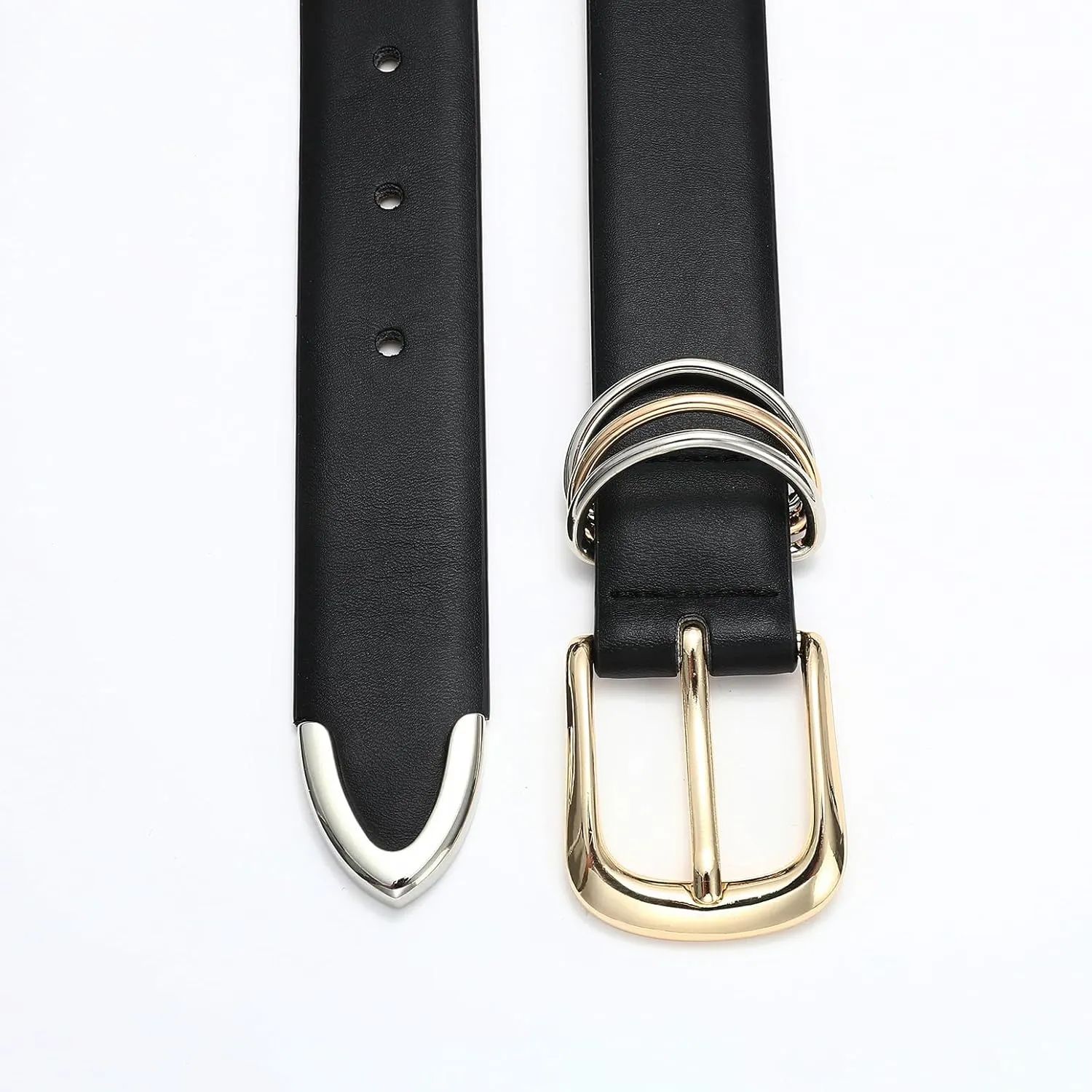 Women's Leather Belts with Gold Buckle Fashion Leather Waist Belt Elegant Ladies Belts for Jeans Dress & Casual Wear
