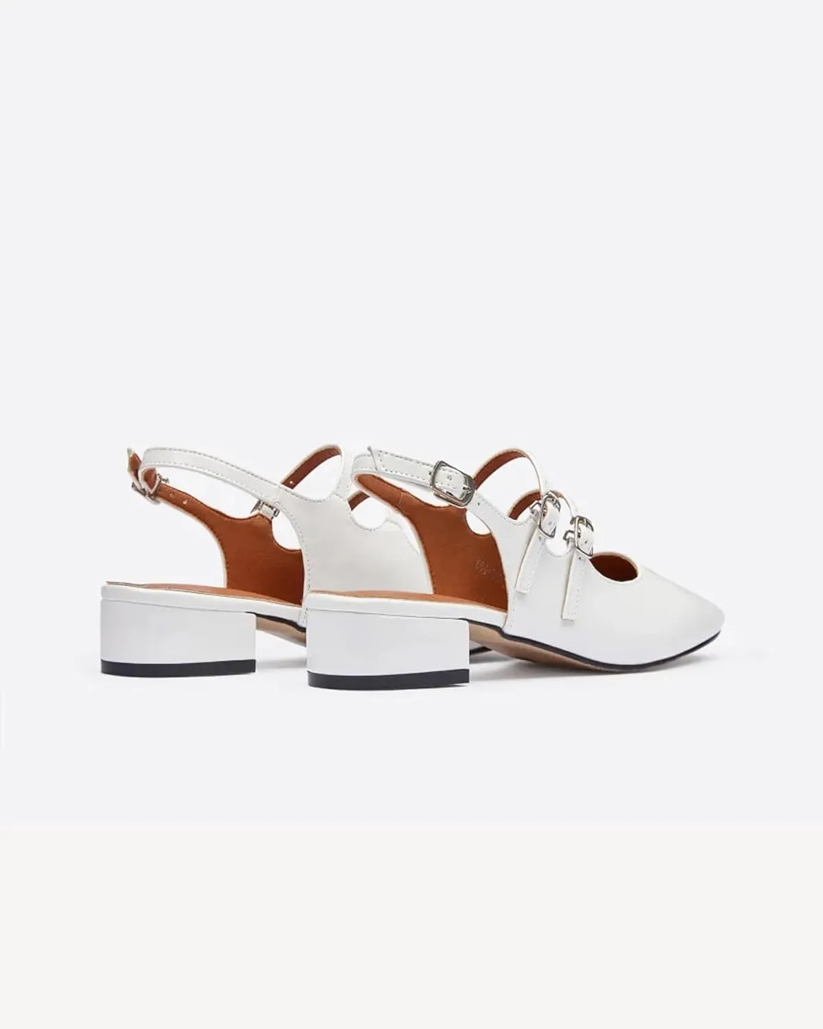 Womens Mary Janes Pumps Chunky Low Heel Slingback Adjustable Ankle Buckle Slip On Sandals Double Back Buckles Block Pumps for Wedding Holiday Working Casual