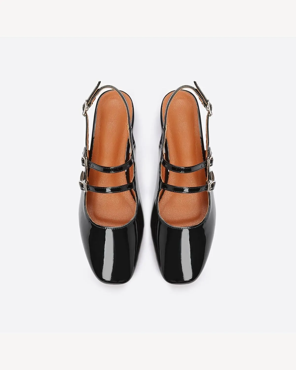 Womens Mary Janes Pumps Chunky Low Heel Slingback Adjustable Ankle Buckle Slip On Sandals Double Back Buckles Block Pumps for Wedding Holiday Working Casual