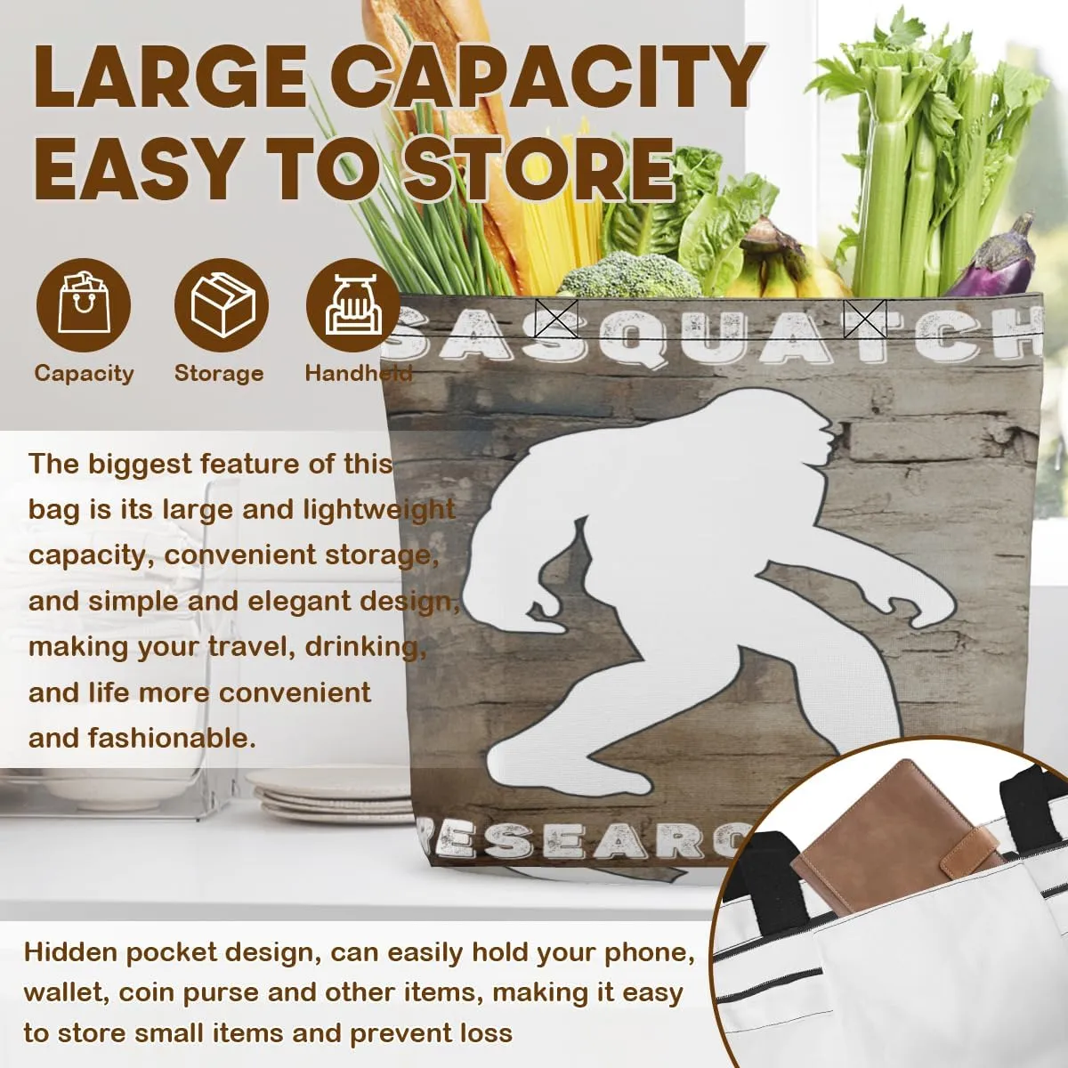 Women's Men Large Kitchen Reusable Grocery Bags Shoulder Bags With Zipper Beach Shopping Bag for Outdoors