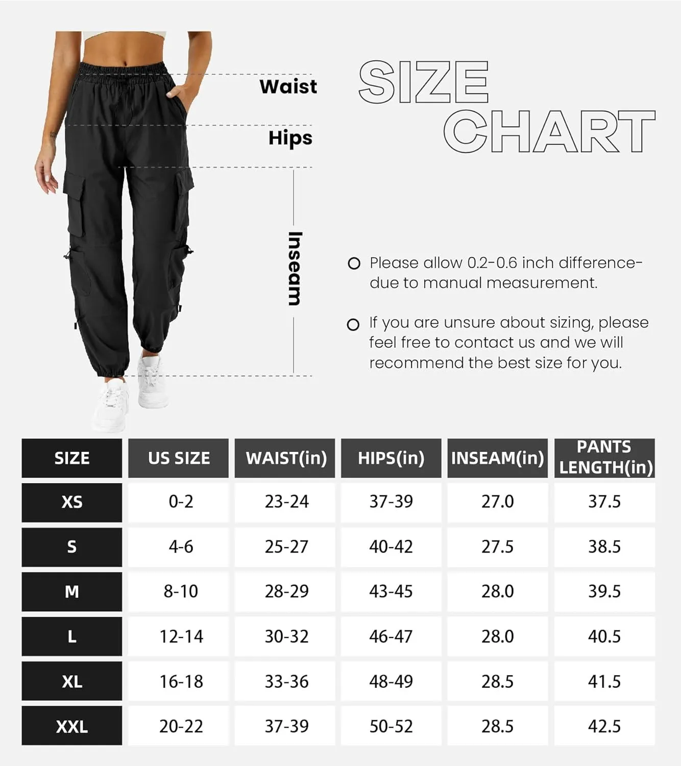 Womens Parachute Cargo Pants with Pockets Quick Dry Hiking Pants Lightweight Water-Resistant Baggy Joggers