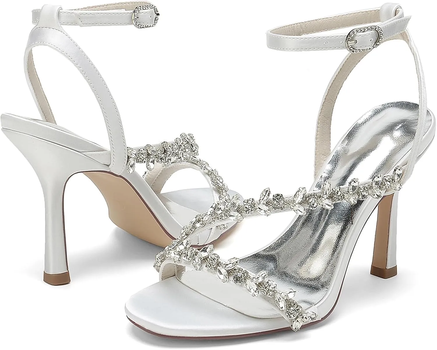 Women's Peep Toe Wedding Sandals High Heels Crystal Satin Ankle Strap Formal Evening Prom Party Dress Shoes Pumps