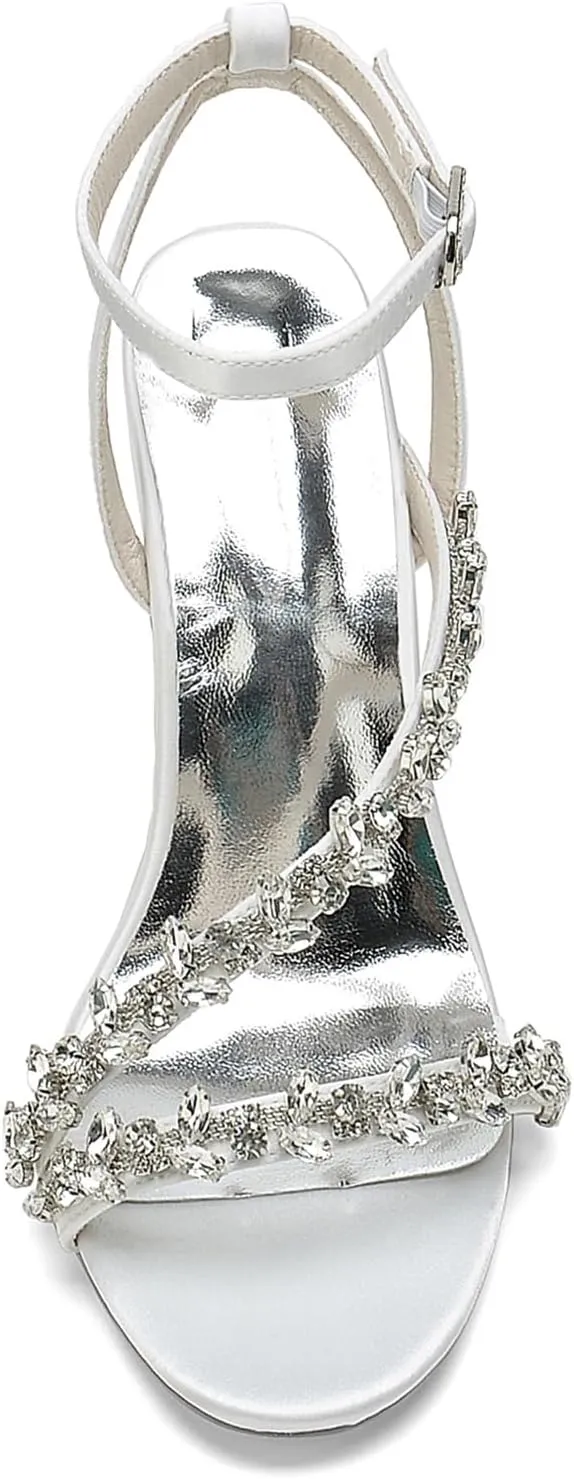 Women's Peep Toe Wedding Sandals High Heels Crystal Satin Ankle Strap Formal Evening Prom Party Dress Shoes Pumps