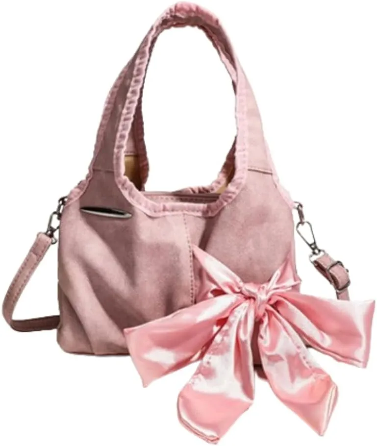 Women's Pink Retro Vintage Bow Design Hobo Shoulder Purse (One Size)