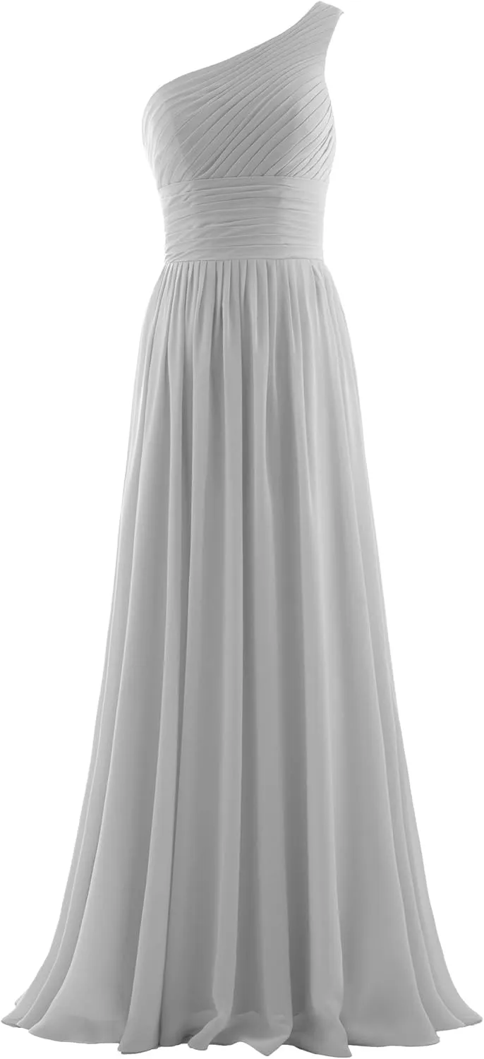 Women's Pleat Chiffon One Shoulder Bridesmaid Dresses Long Evening Dress Formal Wedding Party Dress
