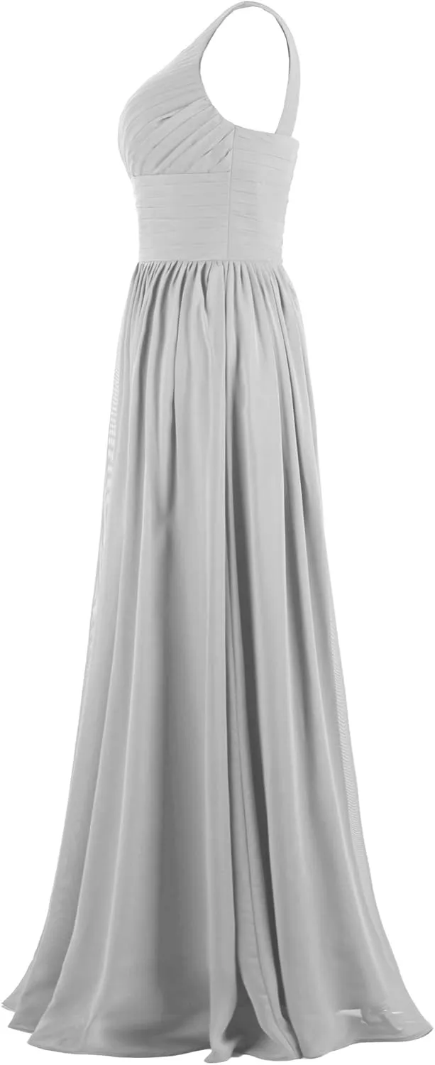 Women's Pleat Chiffon One Shoulder Bridesmaid Dresses Long Evening Dress Formal Wedding Party Dress
