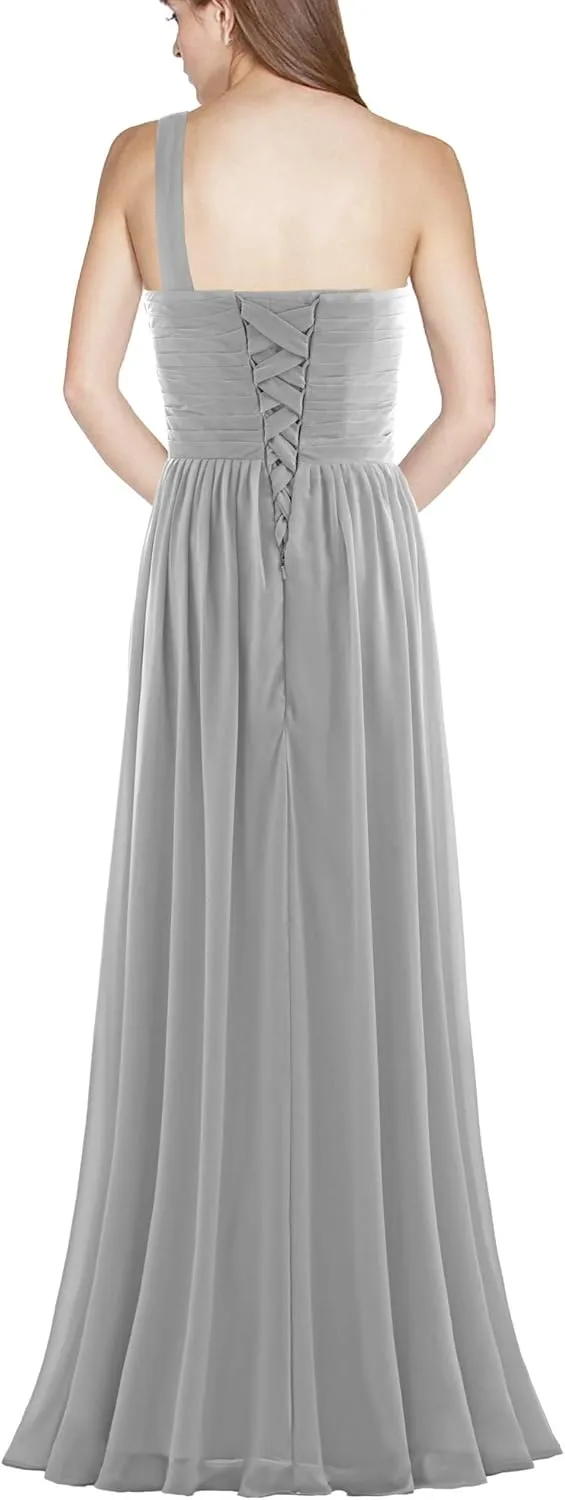 Women's Pleat Chiffon One Shoulder Bridesmaid Dresses Long Evening Dress Formal Wedding Party Dress